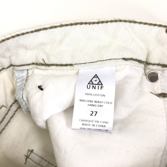 NWT Unif Sz 27 Cream Off White High Waist Distressed Jeans Tapered Straight Leg - Picture 7 of 7
